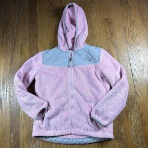 The North Face Jacket Girls Medium Pink Fleece Hooded Full Zip Outdoor Winter